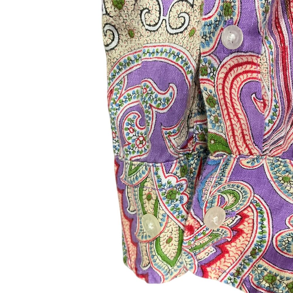 LAUREN RALPH LAUREN Shirt Top Linen Paisley Print Art ColorButton Up Down XL - Picture 7 of 12